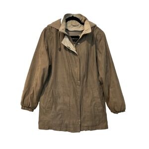 VTG Braetan Women's Small Outwear Tan Lined Windbreaker Coat Hooded Button Up